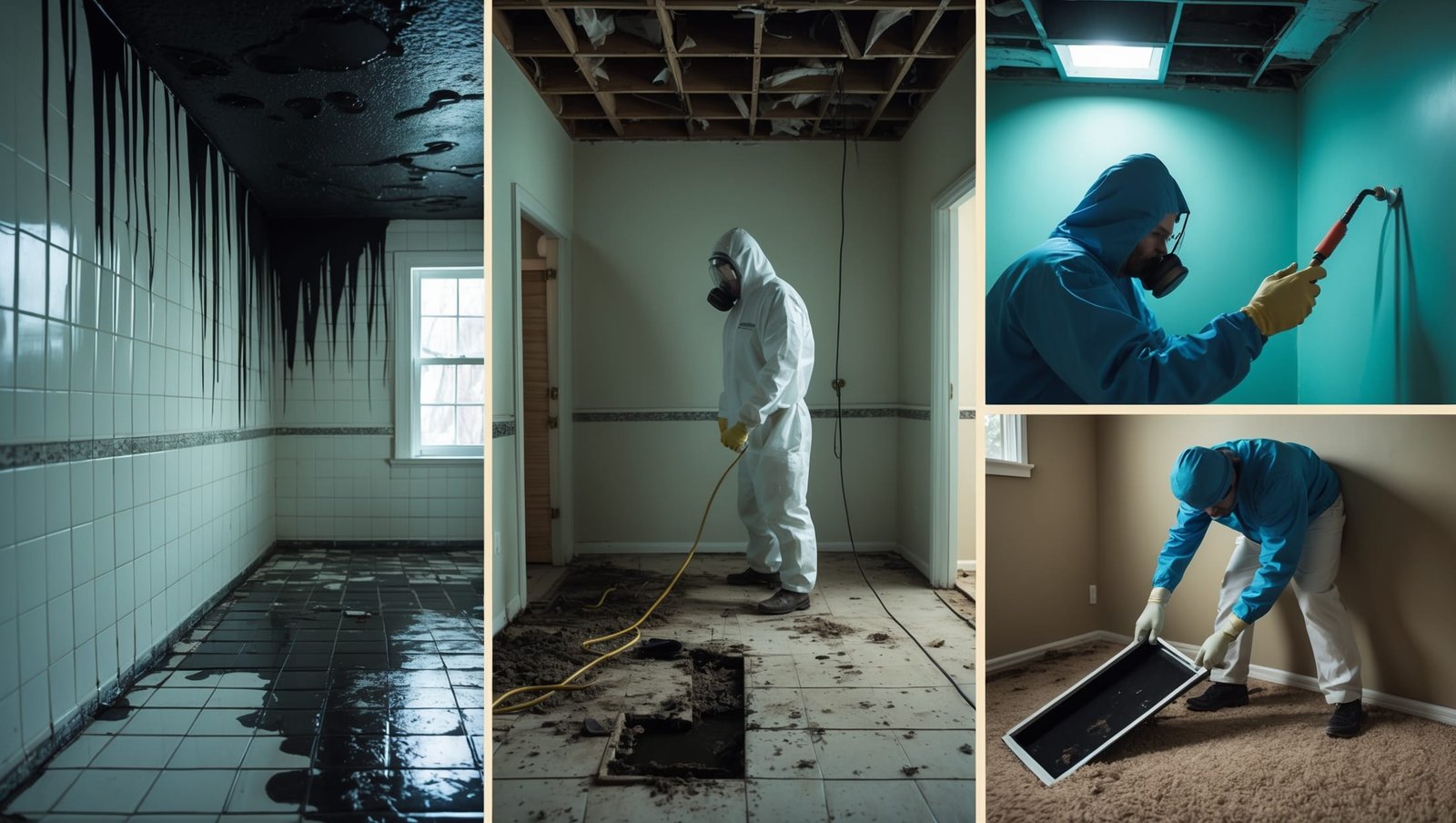 Professional removing toxic mold from damp wall corner, demonstrating effective remediation techniques homeowners often overlook until damage spreads