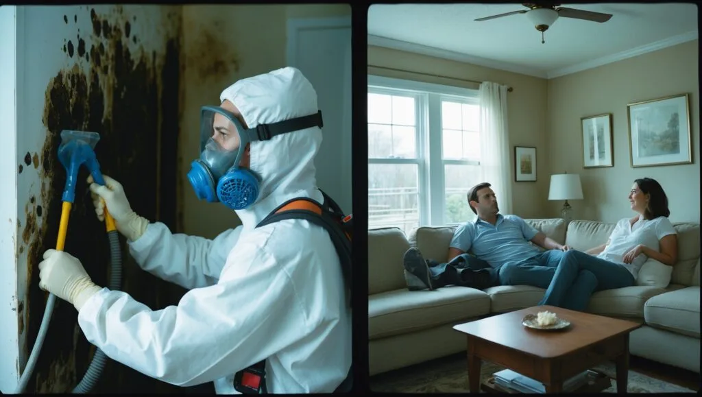 Professional technician removing toxic black mold from Rochester home with specialized equipment, ensuring safe indoor air quality