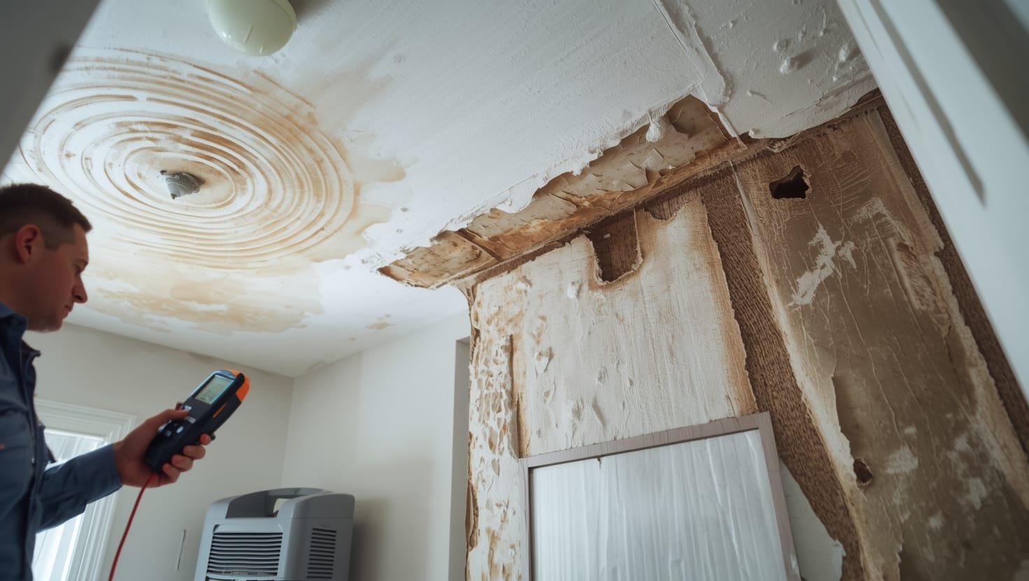 Signs of water damage in drywall: discolored walls, peeling paint, and water stains that require immediate attention for effective prevention