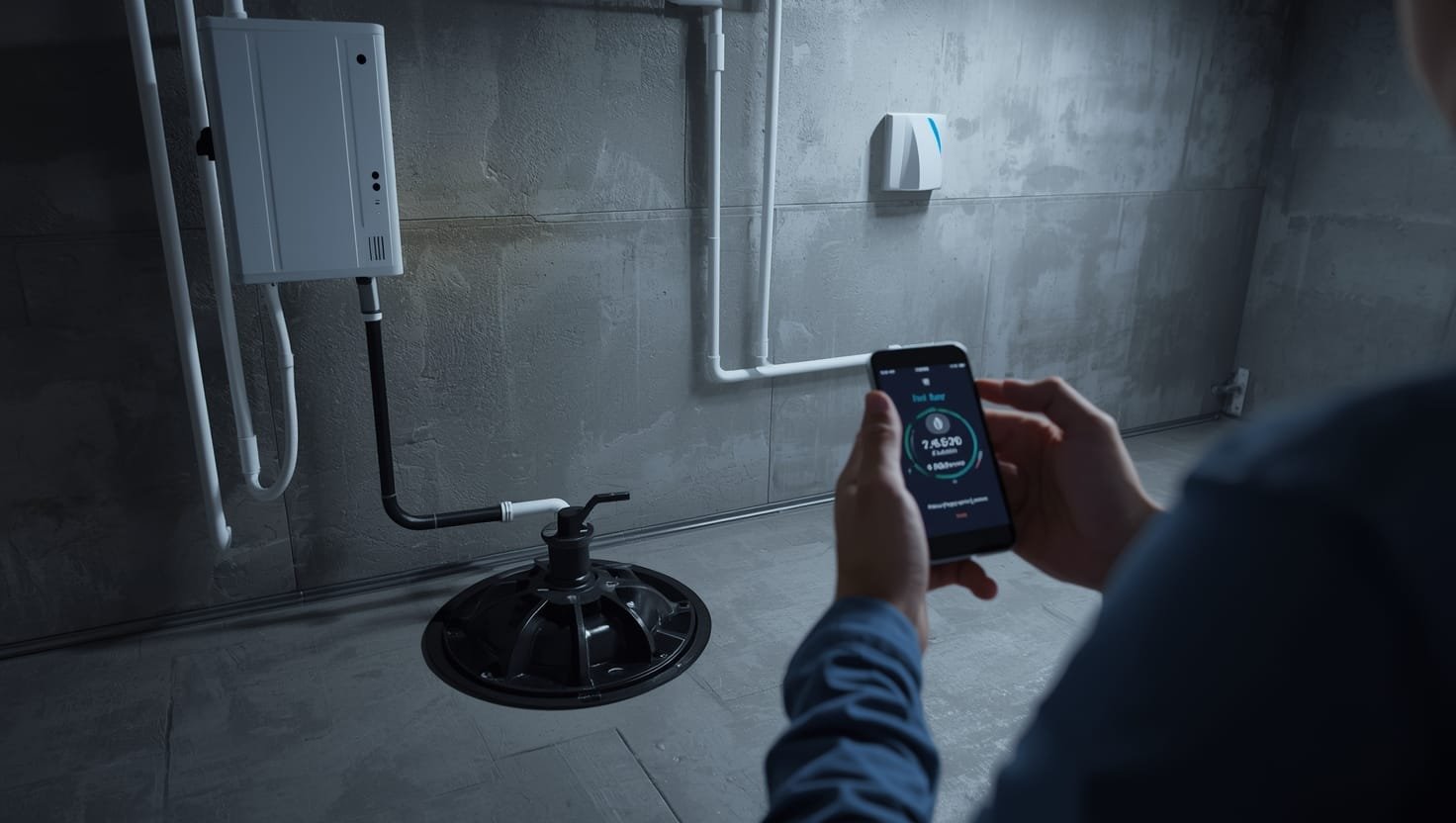 Water alarm system with sump pump sensor detecting rising water levels in Rochester basement, preventing costly flood damage and homeowner stress.