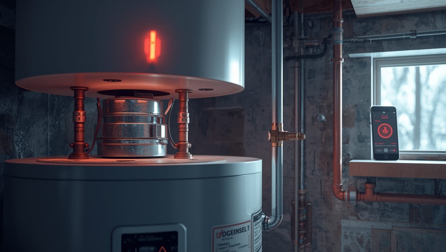 A Rochester homeowner installing a smart water heater leak alarm system with floor sensors to detect early signs of leakage and prevent property damage.