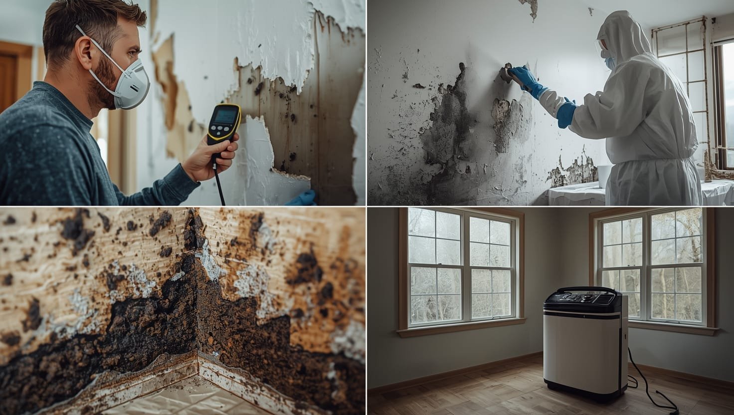 Black mold growing on damaged drywall in Rochester home - shows dangerous infestation requiring professional remediation strategies