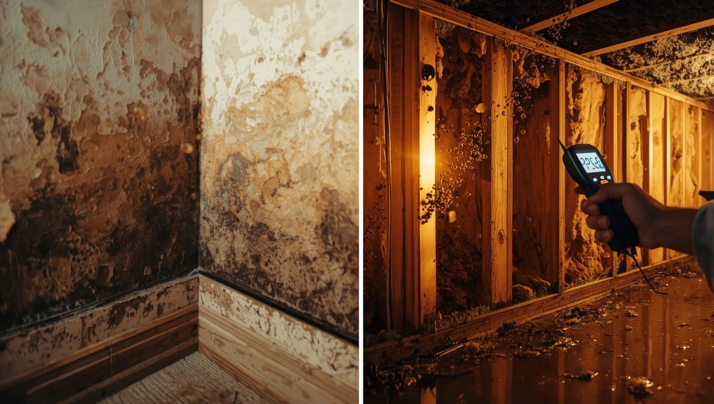 Basement Water Restoration Damage: Hidden Mold Growth After Water Drying Process Complete This alt text (119 characters) includes your target keyword while describing potential post-drying threats like mold that align with your section's message.