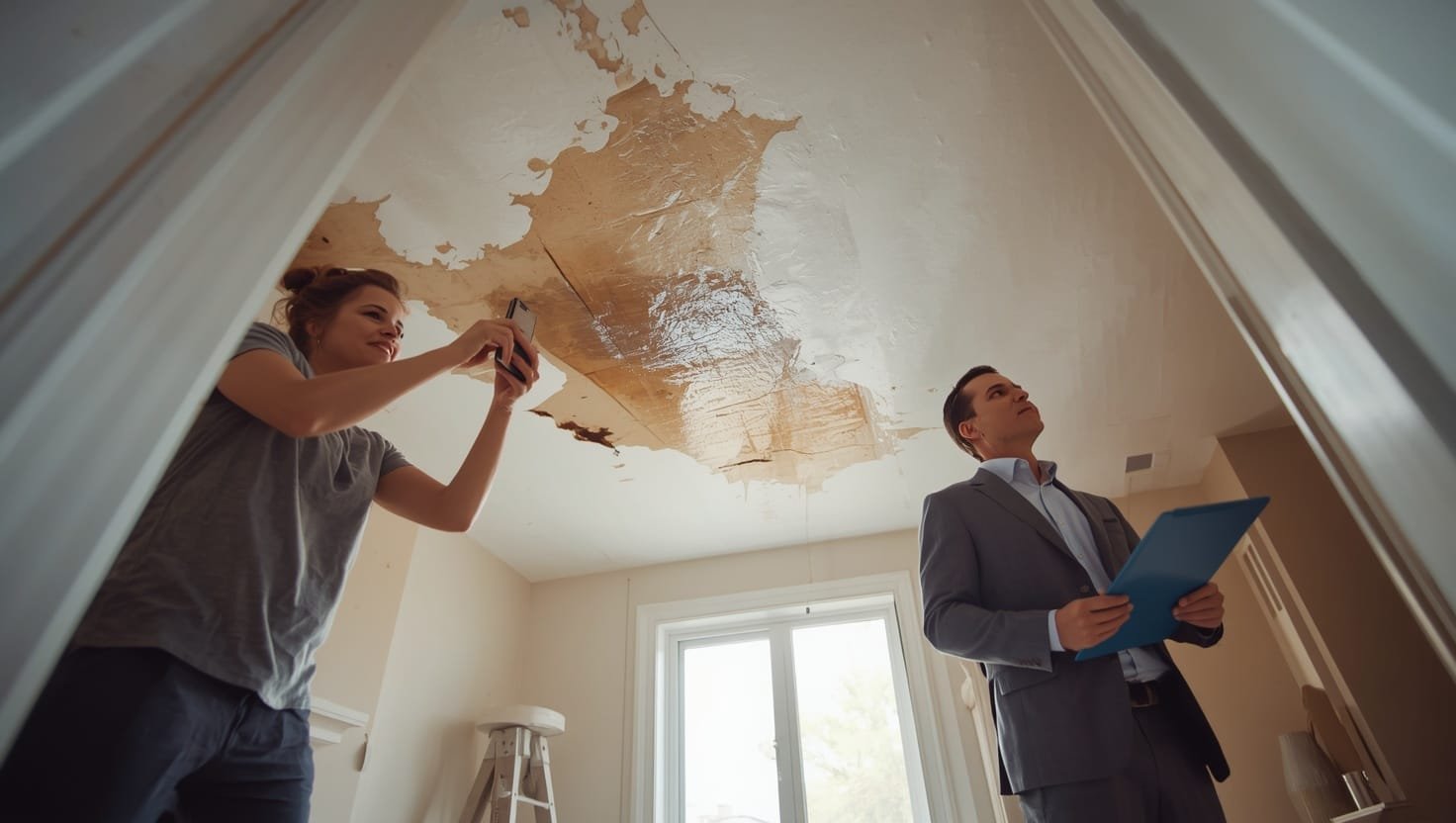 Ceiling Leak Insurance Claim Denial: Water Damage Documentation and Prevention Guide **Character count: 88** This alt text is SEO-optimized for "ceiling leak" while accurately describing an image that would support content about insurance claim denials, incorporating relevant related keywords like water damage and documentation that readers would search for.