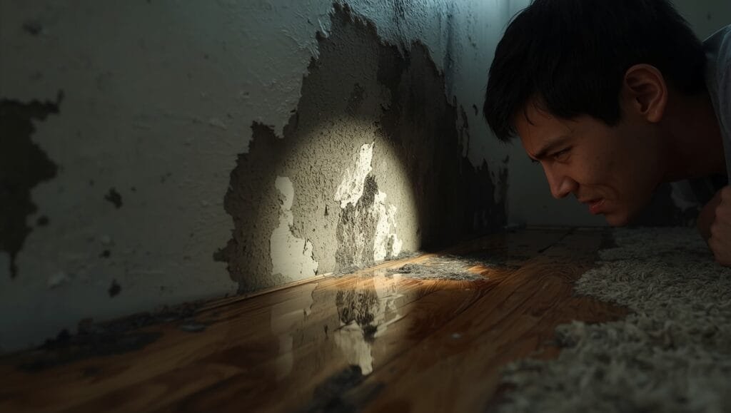 Mold smell but no visible mold in home - hidden mold growth behind walls and under floors explained