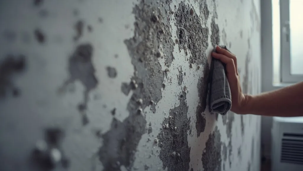 # Mold On Bedroom Walls Around Children: Prevention Tips Mold on bedroom walls around children showing black spots on drywall near child's bed with moisture damage visible.