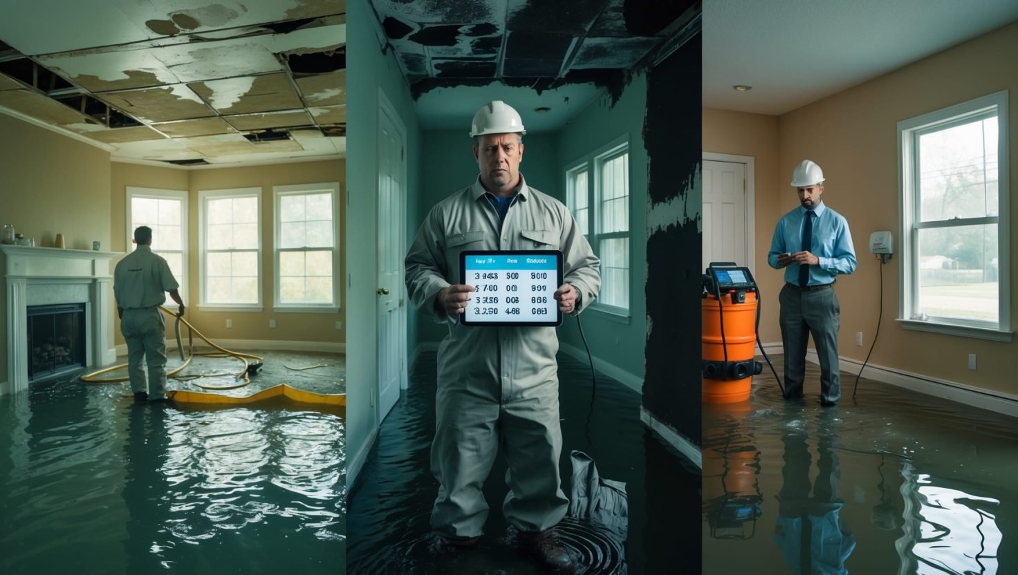 cost-to-repair-water-damage-shocking-truth-revealed-hero-image-jpeg Cost to Repair Water damage: Restoration professional assessing extensive home flooding damage while calculating repair costs on clipboard