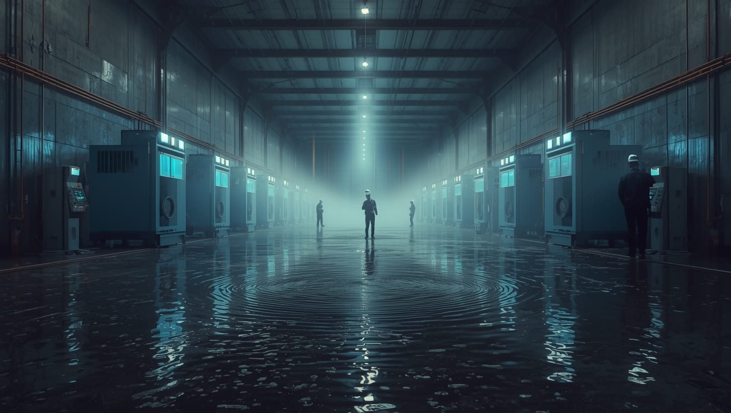 Drying Water Out of a Big Place: Crush Moisture Fast! -Hero Image.jpeg Drying Water Out of a Big Place: Industrial-sized dehumidifiers and fans removing floodwater from a warehouse, with technicians monitoring moisture levels for fast drying results.