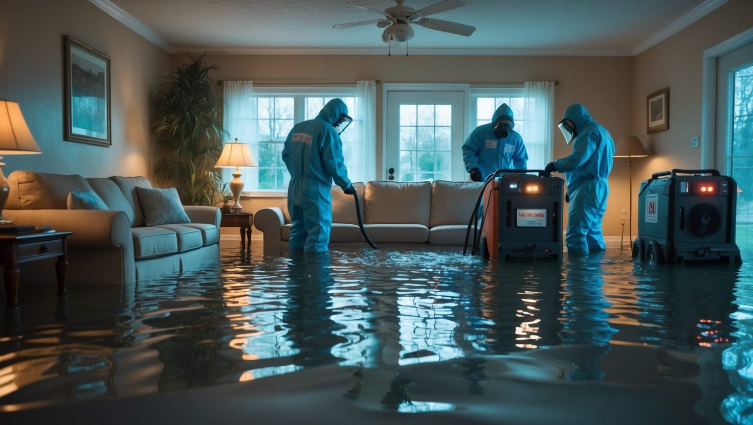 emergency-water-removal-save-your-home-now-hero-image-jpeg Water damage technicians extracting floodwater from a home with professional equipment, offering immediate emergency water removal services.